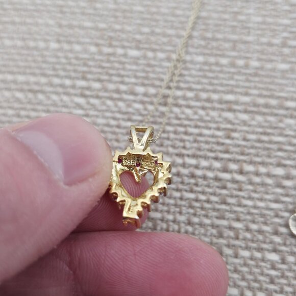 19 Inch Gold Over Sterling Silver Ruby Gems Heart Necklace A2452 - Picture 5 of 8